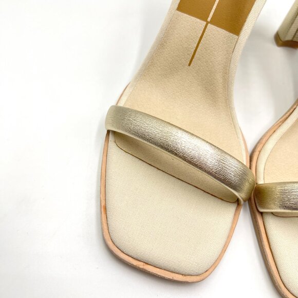 Dolce Vita Womens Size 8 8M Gold Embossed Snakeskin Lizard Sandals Heels Shoes - Picture 3 of 13